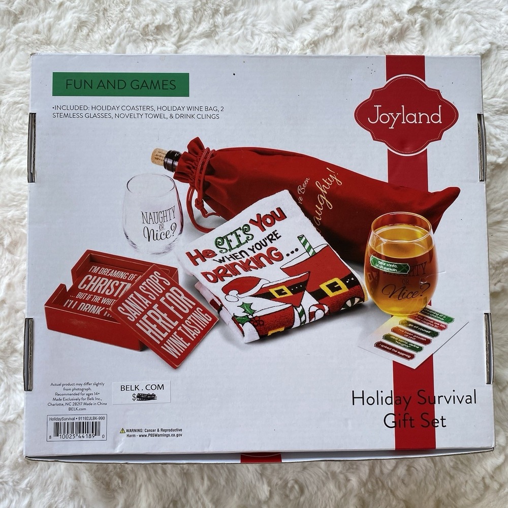 Joyland Christmas Survival Gift Set Novelty Wine 6-pc Box Set Holiday Fun & Game - Picture 3 of 8